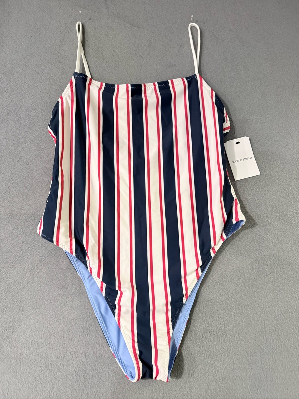 SOLID & STRIPED - Women’s Navy, White & Red Striped One-Piece
